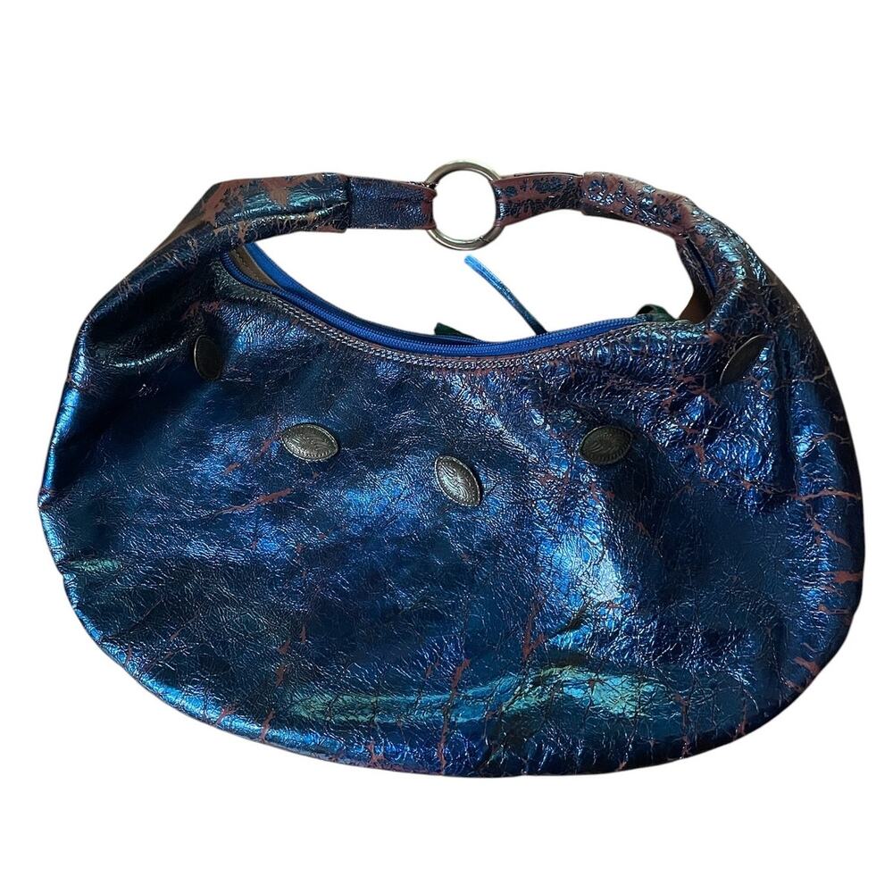 Caterina Lucchi Distressed Metallic Blue Leather Bag